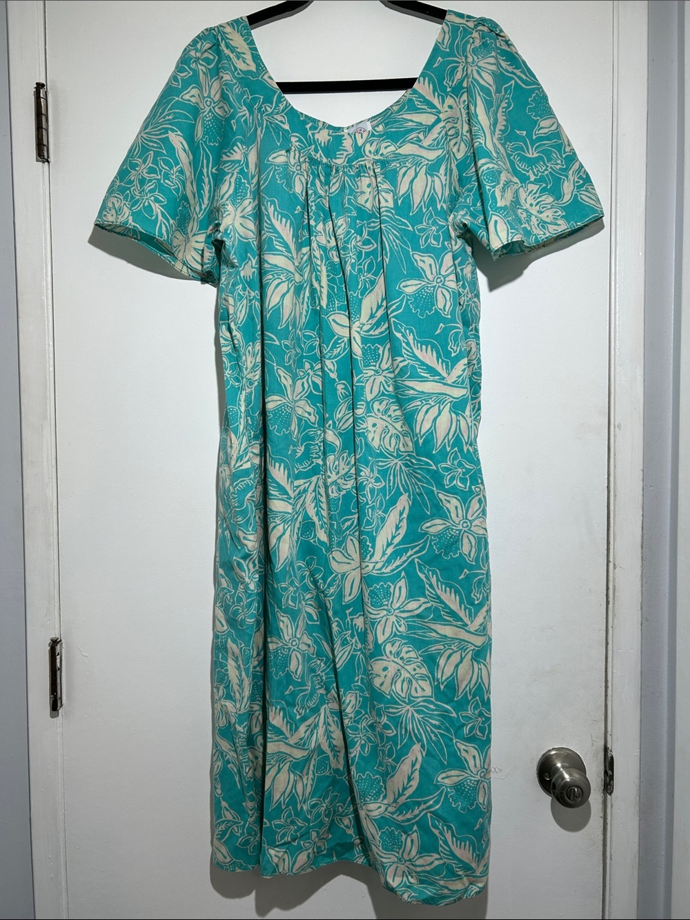 Meet me in Maui Teal with Pink Highlights Floral Mumu Hawaiian Dress